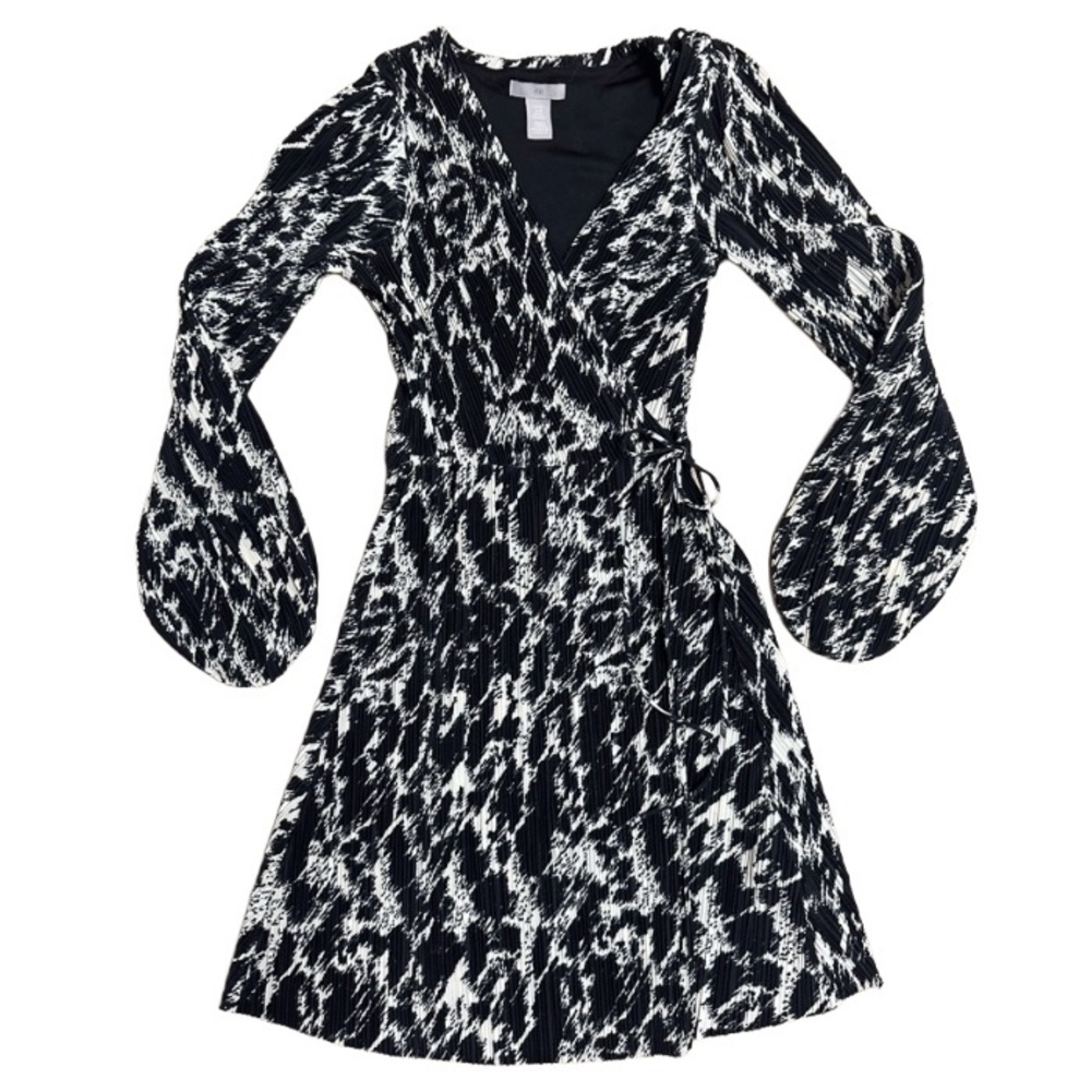Black + White Long Sleeve Wrap Dress